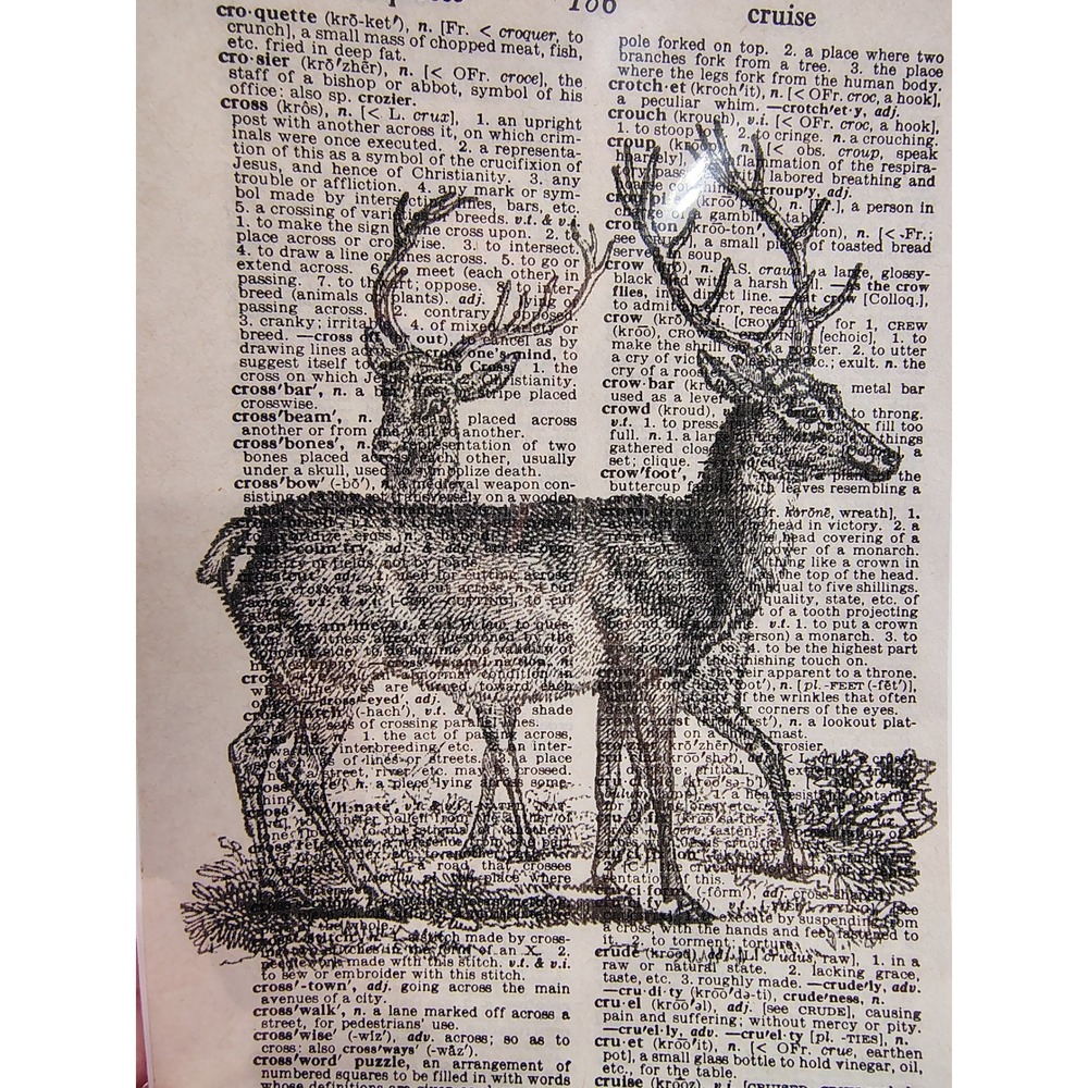 Buck Deer Antlers Rustic Lodge Vintage Dictionary Page Decor Nature Handmade - Picture 2 of 6